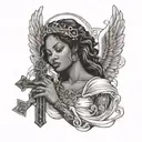 African American female Angel holding faith cross made tattoo design idea