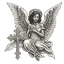 African American female Angel holding faith cross made tattoo design idea