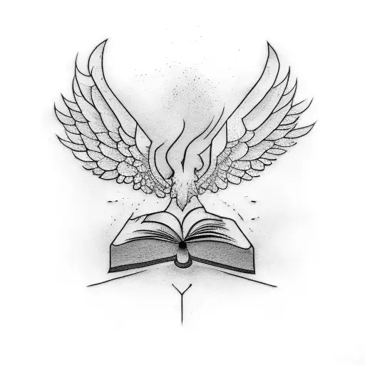 A minimalist tattoo of an open book with wings, symbolizing the freedom and escape that books provide. tattoo design idea