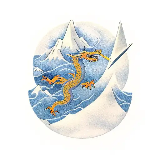 A minimalist tattoo of a dragon flying over a mountain range, representing the client's love for fantasy books and mountains. tattoo design idea