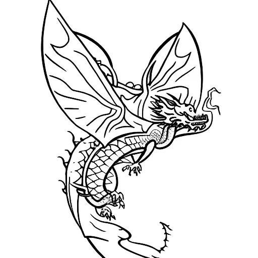 A minimalist tattoo of a dragon flying over a mountain range, representing the client's love for fantasy books and mountains. tattoo design idea