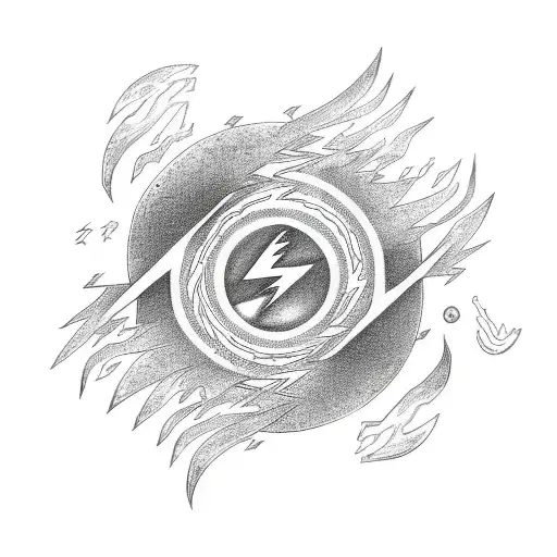 Japanese sun with lightning bolts intertwined in a sketch style tattoo design idea