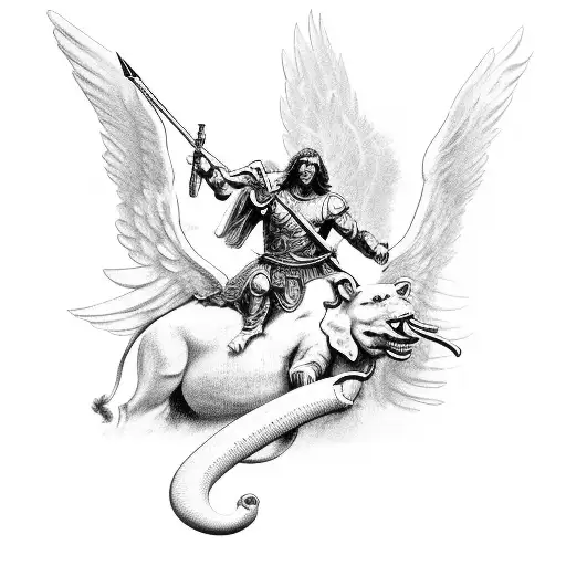 archangel michael slaying serphant tattoo design idea