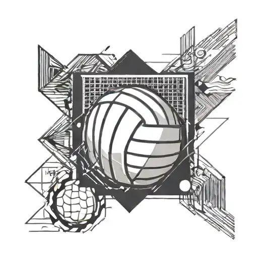 Incorporate a stylized beach volleyball into a geometric techno pattern, with a subtle nod to being a dad tattoo design idea