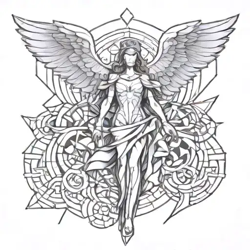 Biblically accurate angel mc echer style tattoo design idea