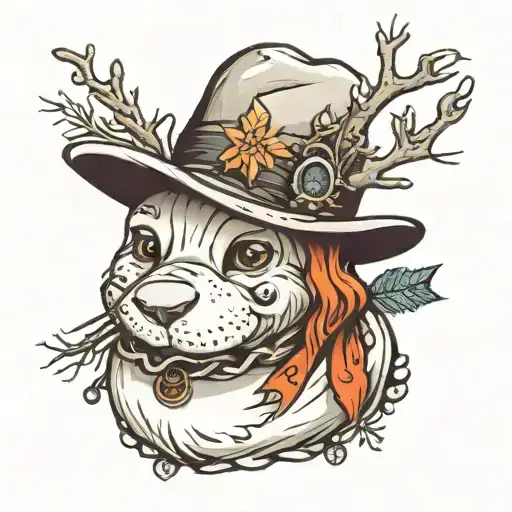 snowman with dog head tattoo design idea