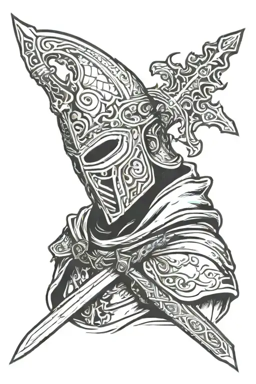 Templar holding his sword infront of his face tattoo design idea