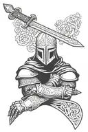 Templar holding his sword infront of his face tattoo design idea