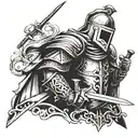 Crusader knight holding a sword surrounded tattoo design idea