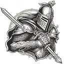 Crusader knight holding a sword surrounded tattoo design idea