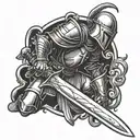 Crusader knight holding a sword surrounded tattoo design idea