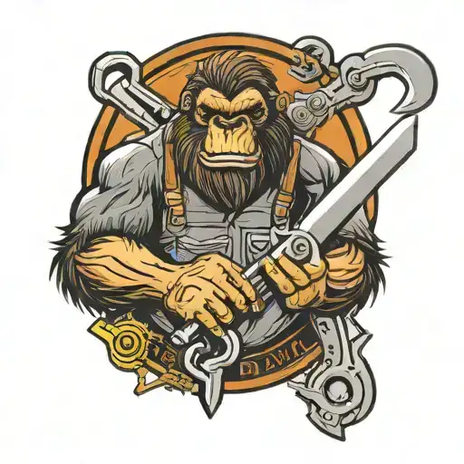 Bigfoot mechanic holding a wrench tattoo design idea