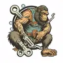 Bigfoot mechanic holding a wrench tattoo design idea