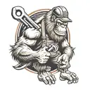 Bigfoot mechanic holding a wrench tattoo design idea