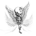skeleton with angel wings falling like Icarus  tattoo design idea