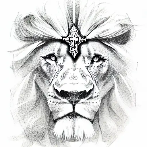 Cross, Lion, Jesus, religion tattoo design idea