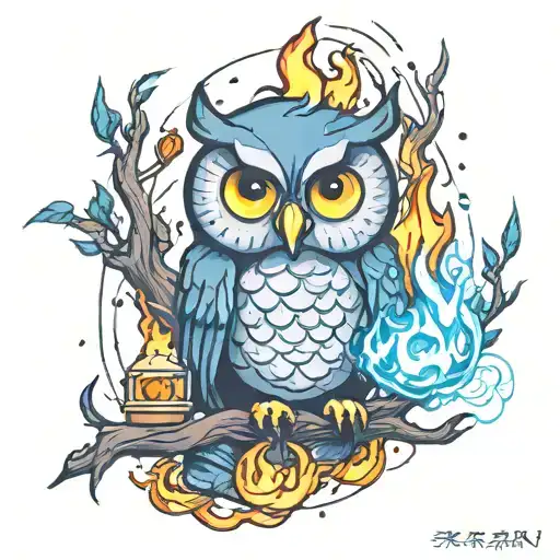 owl and calcifer tattoo design idea