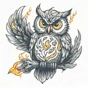 owl and calcifer tattoo design idea