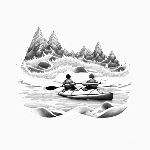 white water rapids with kayakers tattoo design idea