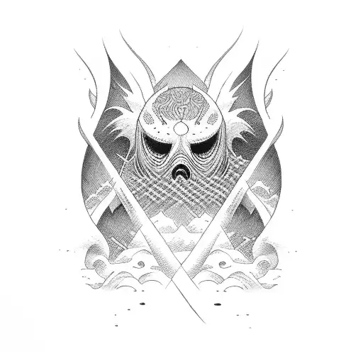 white water rapid with kayakers tattoo design idea