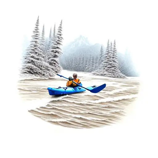 white water river with kayakers tattoo design idea