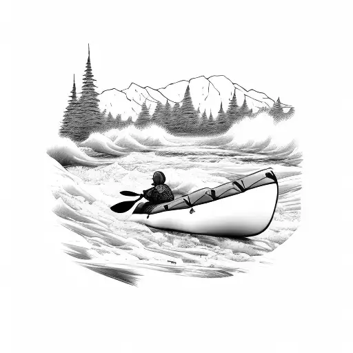 white water river with kayakers tattoo design idea