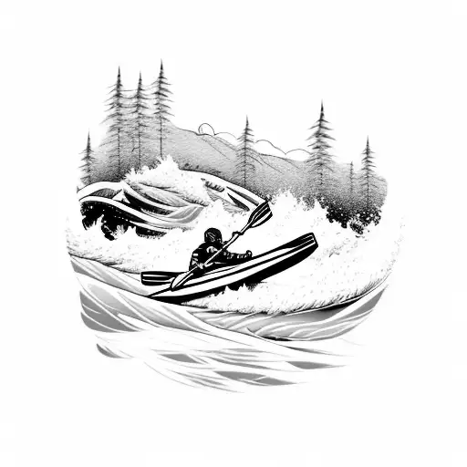 white water rapids with kayakers tattoo design idea