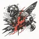Create a tattoo of a pilot harnessing the power of thunder and lightning in a black and grey style tattoo design idea