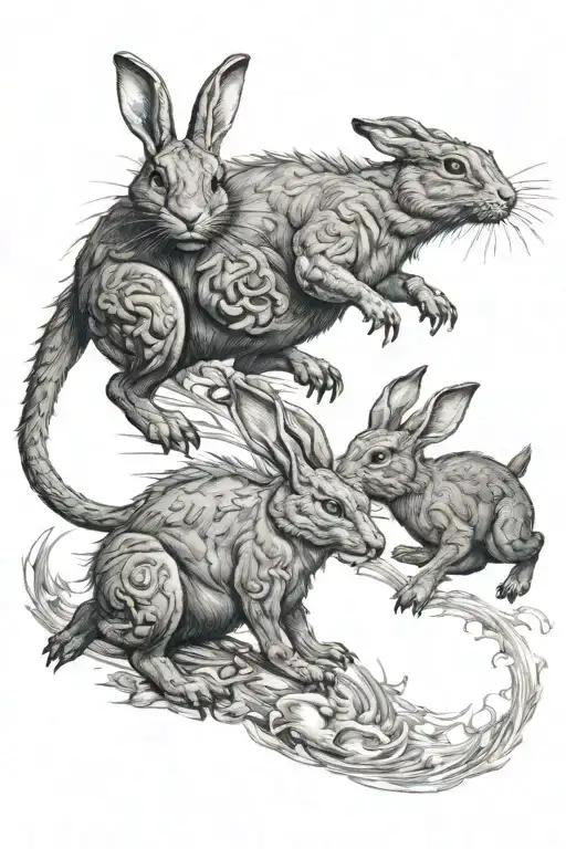 Rabit chasing dragon chasing another rabbit  tattoo design idea