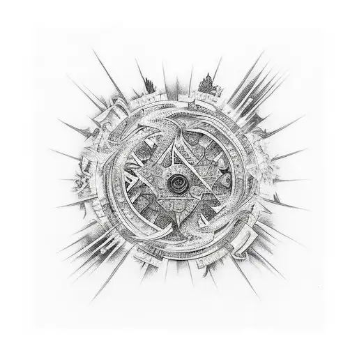symbol of Chaos with limited depictions of the flexibility of time and space in the background tattoo design idea