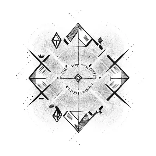 a multitude of arrows in the center pointing outward with the flexibility of time and space in the background tattoo design idea