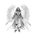 warrior male angel with fire for wings and sword tattoo design idea