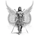 warrior male angel with fire for wings and sword tattoo design idea