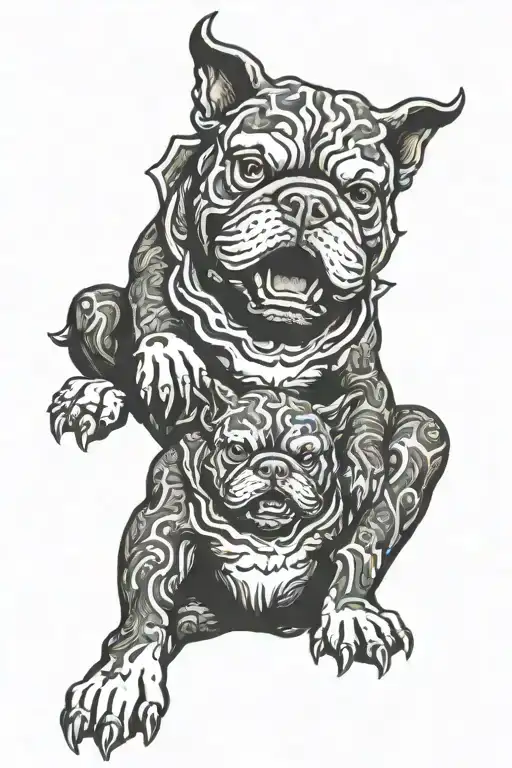 Cerberus bulldog sitting tattoo design idea