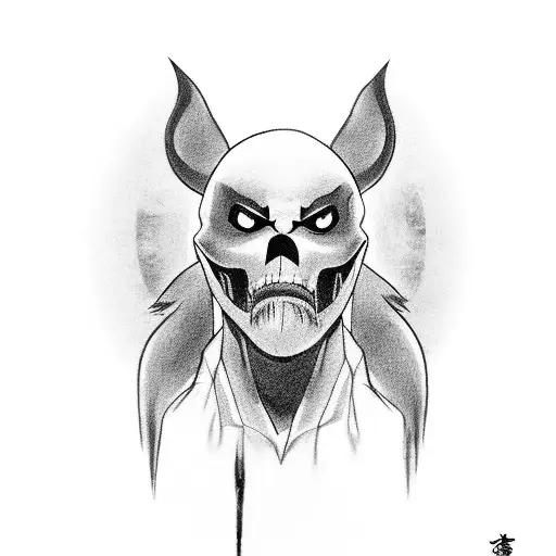 A black and grey tattoo of a ghostly figure from the game Ghost of Tsushima holding a banana tattoo design idea