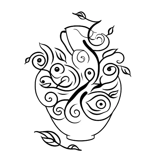 A minimalist tattoo of a coffee cup with a vine wrapped around it, symbolizing a love for café and vinho. tattoo design idea