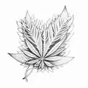 A marijuana leaf intertwined with musical notes and dog paw prints tattoo design idea