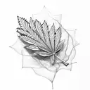 A marijuana leaf intertwined with musical notes and dog paw prints tattoo design idea