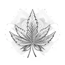 A marijuana leaf intertwined with musical notes and dog paw prints tattoo design idea