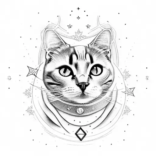 fine line black cat "The Star" tarot card  tattoo design idea