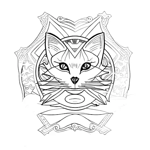 fine line black cat "The Star" tarot card  tattoo design idea