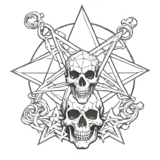 pentagram star skull tattoo design idea