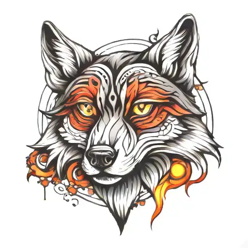 wolf and eye  tattoo design idea
