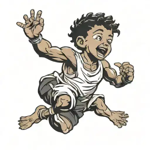 muscular black boy leaping tattoo design idea
