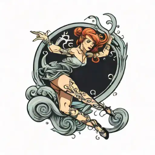 hot girl leaping tattoo design idea