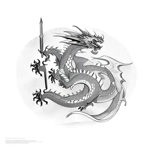 dragon with sword tattoo design idea