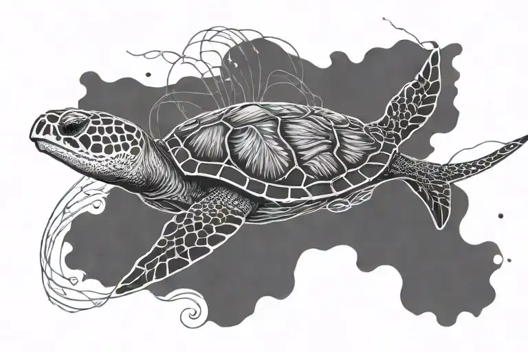 sea turtle, jellyfish floating, hammerhead shark, whale tattoo design idea