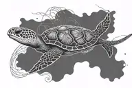 sea turtle, jellyfish floating, hammerhead shark, whale tattoo design idea