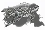 sea turtle, jellyfish floating, hammerhead shark, whale tattoo design idea