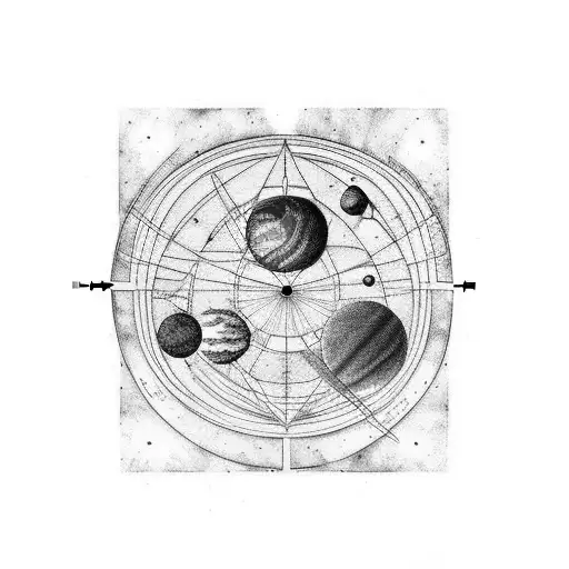 solar system and Leonardo da Vinci tattoo design idea
